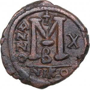 Byzantine, Nikomedia Æ Follis or 40 Nummi - Justin II and Sophia (AD 565-578)