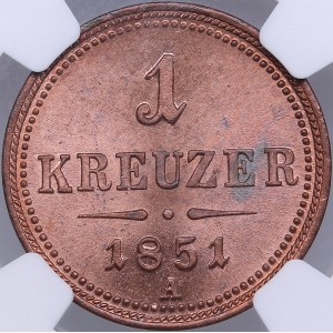 Austria 1 kreuzer 1851 A - NGC MS 65 RB