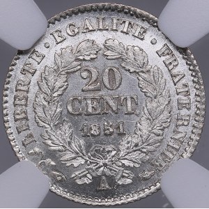 France 20 centimes 1851 A - NGC MS 63