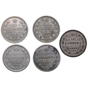 Russia 20 kopecks 1860, 1861, 1862, 1863 (4)