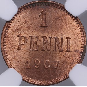 Russia, Finland 1 penni 1907 - NGC MS 64 RB