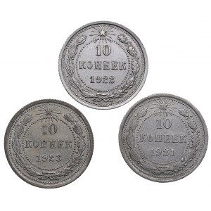 Russia - USSR 10 kopecks 1921, 1922, 1923 (3)