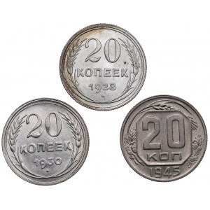 Russia - USSR 20 kopecks 1928, 1930, 1945 (3)