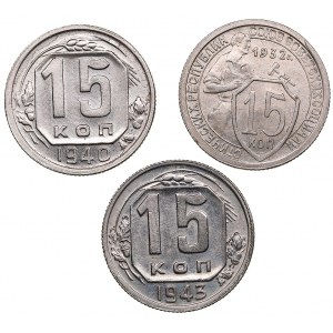 Russia - USSR 15 kopecks 1932, 1940, 1943 (3)