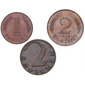 Latvia 2 santimi 1939, 1 santims 1938 & Austria 2 groschen 1928 (3)