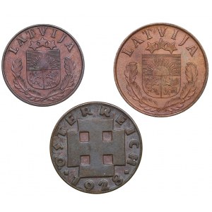 Latvia 2 santimi 1939, 1 santims 1938 & Austria 2 groschen 1928 (3)