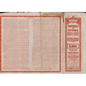 Estonia $1000 Bond, 7%, 1927 - Uncancelled