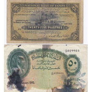Egypt 25 piastres 1948 & 50 piastres 1945