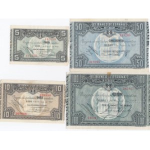 Spain, Bilbao 5, 10, 50, 100 pesetas 1937