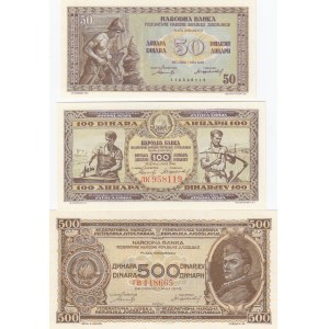 Yugoslavia 50, 100, 500 dinars 1946