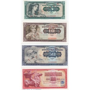 Yugoslavia 5-100 dinars 1965 specimens (4)