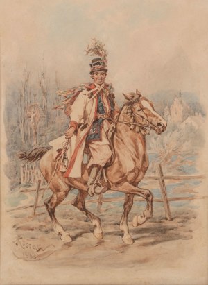 Juliusz KOSSAK (1824-1899), Drużba krakowski na koniu, 1888