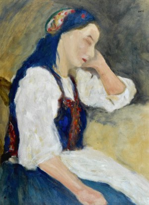 Irena WEISS – ANERI (1888-1981), Stydium wiejskiej dziewczyny drzemiącej przy stole