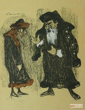 Stanisław Szreniawa-Rzecki (1888-1972), Józef Kotarbinski jako Shylock i Stanislaw Bronicz jako Tubal w sztuce Szekspira „Kupiec wenecki”;
