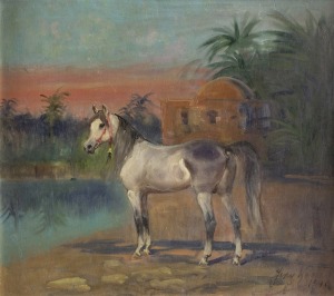 Jerzy Kossak (1886 – 1955), Siwy koń na tle oazy