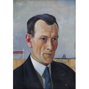 Wlastimil Hofman (1881-1970), Portret Pana Potockiego na tle muru stadionu Towarzystwa Sportowego