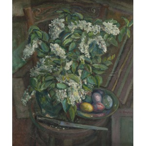 Emil Krcha (1894-1972), Martwa natura z białymi bzami, 1943