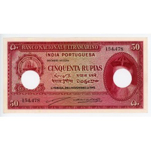 Portuguese India 50 Rupias 1945 Cancelled Note