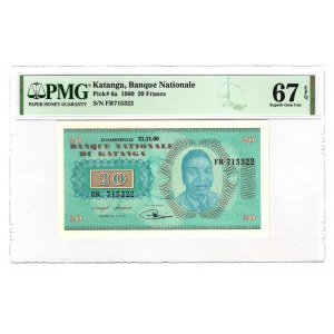Katanga 20 Francs 1960 PMG 67 EPQ