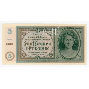 Bohemia & Moravia 5 Korun 1940 (ND) Neplatne