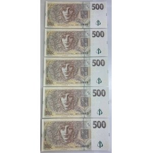 Czech Republic 5 x 500 Korun 2009 With Consecutive Numbers