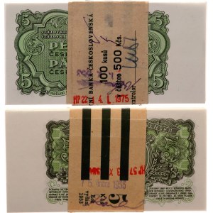 Czechoslovakia Original Bundle With 100 Banknotes 5 Korun 1953 Consecutive Numbers