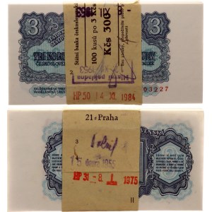 Czechoslovakia Original Bundle With 100 Banknotes 3 Korun 1961 Consecutive Numbers