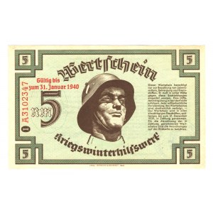 Germany - Third Reich Winterhelp 5 Reichsmark 1940 1st Issue With Red Text