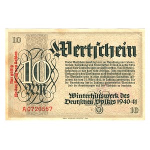Germany - Third Reich Winterhelp 10 Reichsmark 1940 -1941 With Red Text