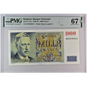 Belgium 1000 Francs 1950 - 1958 PMG 67