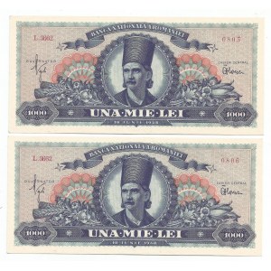 Romania 2 x 1000 Lei 1948 With Consecutive Numbers