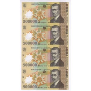 Romania 4 x 500000 Lei 2000 Uncutted Sheet of Notes