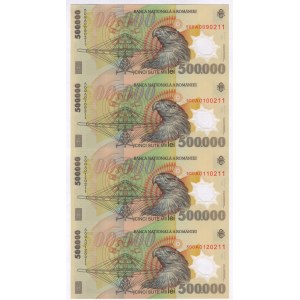 Romania 4 x 500000 Lei 2000 Uncutted Sheet of Notes