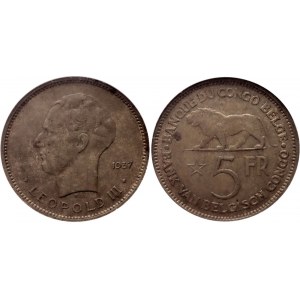Belgian Congo 5 Francs 1937 NGC AU 55