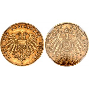 Germany - Empire Lübeck 10 Mark 1901 A NGC MS 61