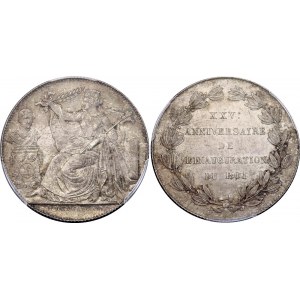 Belgium Silver Medal in Size of 2 Francs XXVth Anniversary of the Inauguration of the King 1859 PCGS MS 66