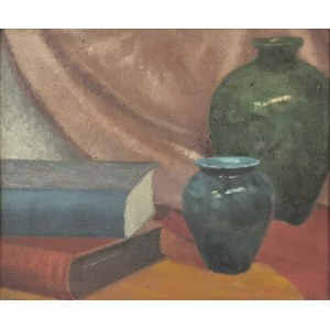 A. LUMICZ (20th century), Still life with jugs and books