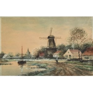 A. MARTENS, 20th century, Landscape with windmill