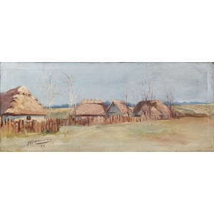 MALARZ NIEOKREŚLONY, XX w., Pejzaż z chatami, 1925