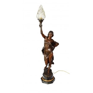 Mathurin MOREAU (1834-1917), Lampa gabinetowa, elektryczna, z figurą kobiety („La Verité”)