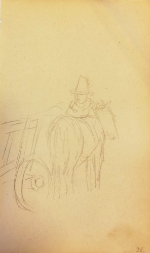 Jacek MALCZEWSKI (1854-1929), Koń Stojący w Zaprzęgu Ukazany z Prawego Tyłu z Woźnicą