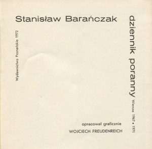 BARAŃCZAK Stanisław - Dziennik poranny. Wiersze 1967-1971 [wydanie pierwsze 1972] [opr. graf. Wojciech Freudenreich]