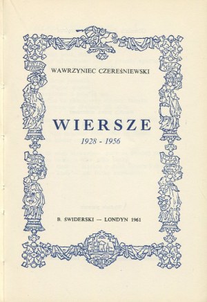 CZEREŚNIEWSKI Wawrzyniec - Wiersze 1928-1956 [wydanie pierwsze Londyn 1961]