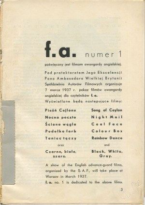 THEMERSON Stefan i Franciszka - F.a. Film artystyczny. Numer 1 [1937]