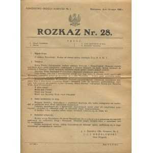 Dowództwo Okręgu Korpusu Nr 1 [J. Wróblewski]. Rozkaz nr 28. Warszawa, dnia 14 maja 1926 r. [przewrót majowy]