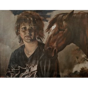 Janusz SZPYT (geb. 1960) , Leidenschaftliches Mädchen mit feurigem Pferd, 1988