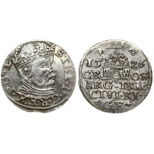 Latvia 3 Groszy 1586 Riga. Stefan Batory (1576–1586). Obverse: Crowned bust right. Reverse...