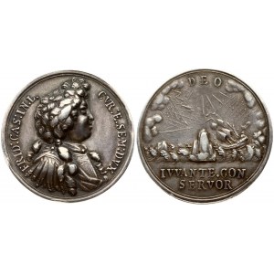 Latvia Courland Medal (1690) Friedrich Casimir Kettler (1682–1698); Reverse — ship between cliffs on stormy seas ...