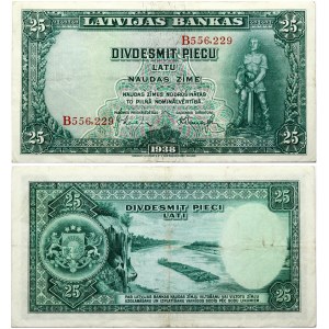 Latvia 25 Latu 1938 Banknote. Watermark Head of Karlis Ulmanis. Printer Bradbury Wilkinson and Company; United Kingdom...