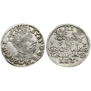 Lithuania 3 Groszy 1582 Vilnius. Stephen Bathory(1576–1586). Obverse: Crowned bust right. Reverse: Value; divided date...